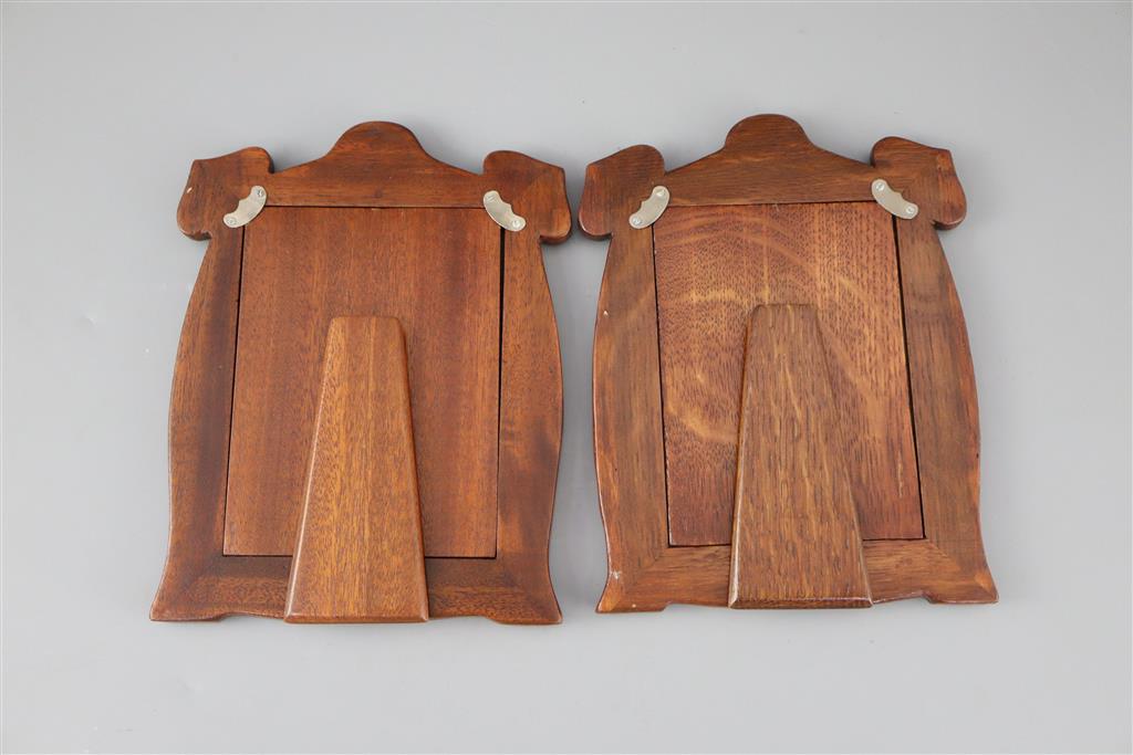 A matched pair of Edwardian Art Nouveau silver and enamel photograph frames,